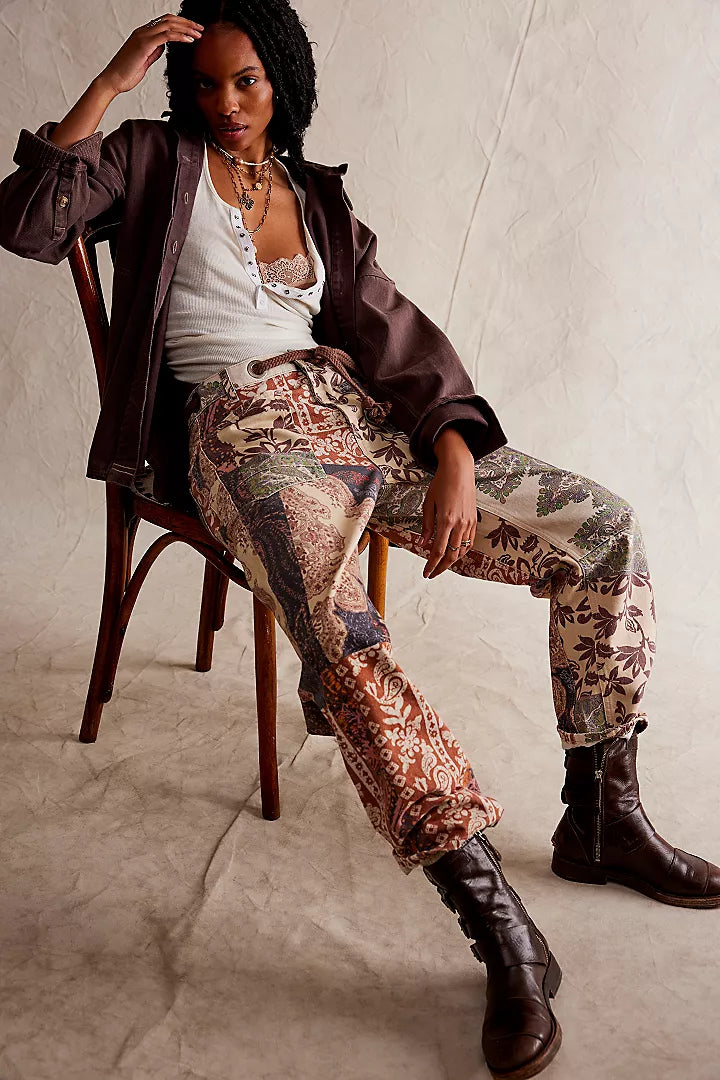 Moxie Printed Barrel Jeans
